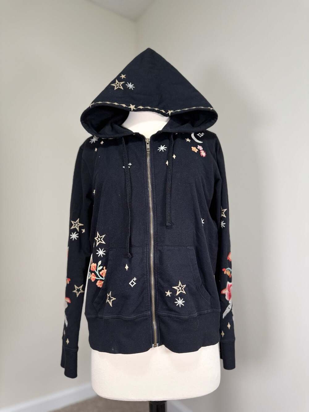 Johnny Was Manu Modern Embroidered Hoodie XS Celestial Fairycore Whimsygoth